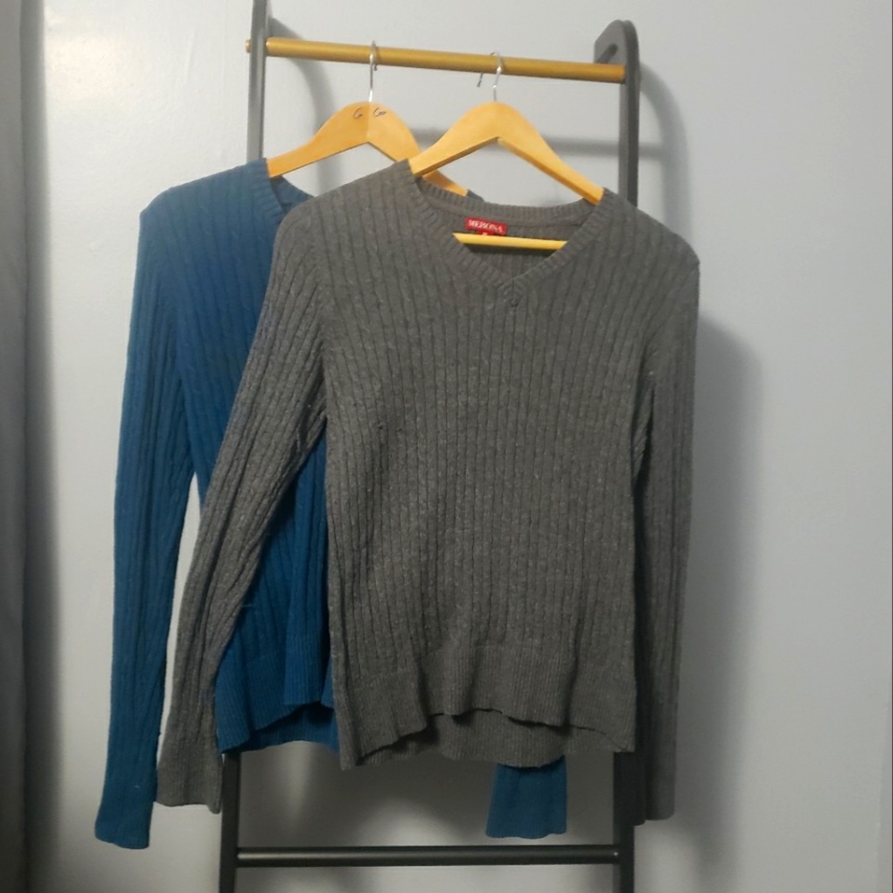 2 Merona sweaters teal and grey women's medium